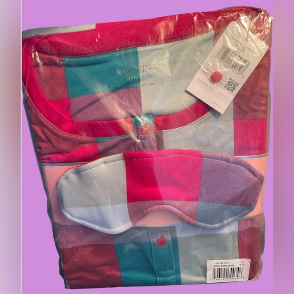 Kate spade PJ Set Henley long sleeve jogger & mask multi plaid New with tags - Picture 2 of 6